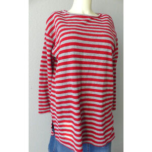 Womens Vintage Striped Tunic Top Womens XS Cristina Red Gray Knit Retro Oversize